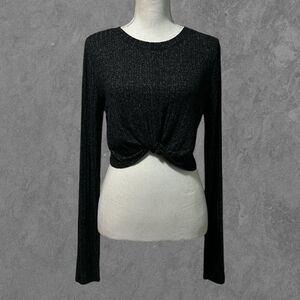 SO | Charcoal Gray Knit Cropped Long Sleeve Twist Knot Long Sleeve Shirt Size L